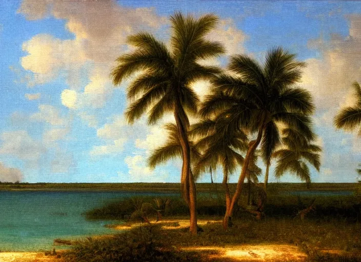 Image similar to florida keys in the style of hudson river school of art, oil on canvas