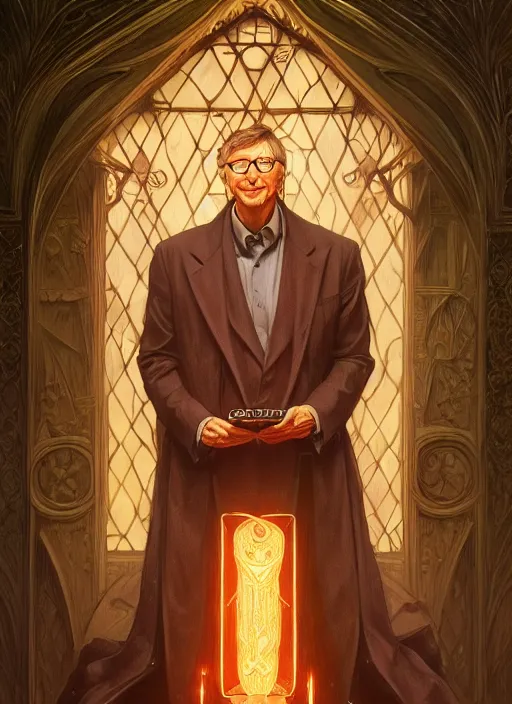 Prompt: symmetry!! portrait of bill gates as satan, fantasy, medieval wear, intricate, elegant, highly detailed, digital painting, artstation, concept art, smooth, sharp focus, illustration, art by artgerm and greg rutkowski and alphonse mucha