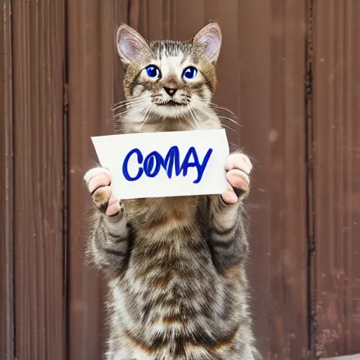 Image similar to cat holding up name, sonya pixar,