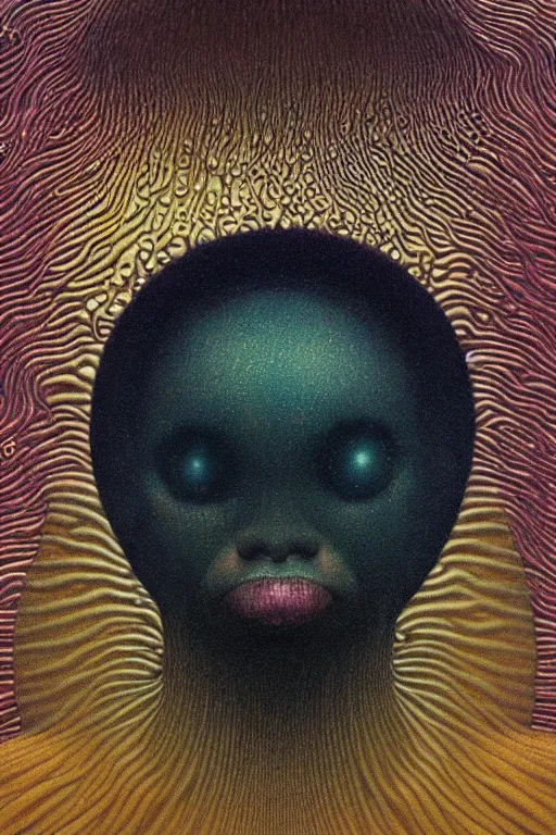 Prompt: 8 0 s close up portait of mushroom head with big mouth surrounded by spheres, rain like a dream oil painting curvalinear clothing cinematic dramatic fluid lines otherworldly vaporwave interesting details epic composition by artgerm rutkowski moebius francis bacon gustav klimt
