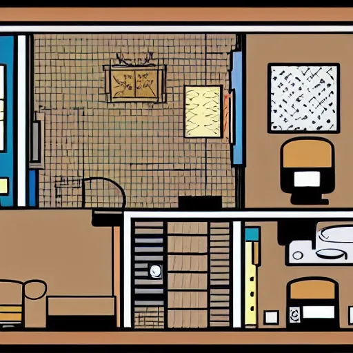 Image similar to simple apartment interior, in the style of dan decarlo, archie comics