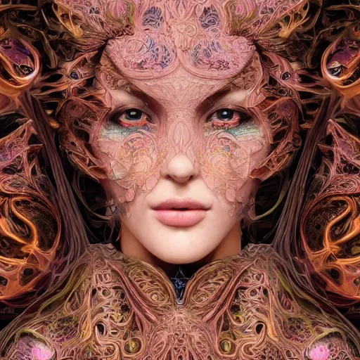 Image similar to wonderful princess of fractals and patterns, beautiful face, hyper detailed, background intricate and detailed, ornate 8 k gorgeous intricate detailed, octane render, psychedelic