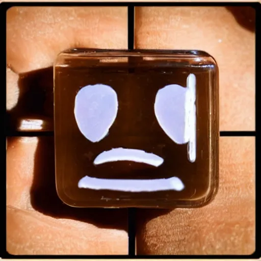 Prompt: an ice cube with a comically sad face crying