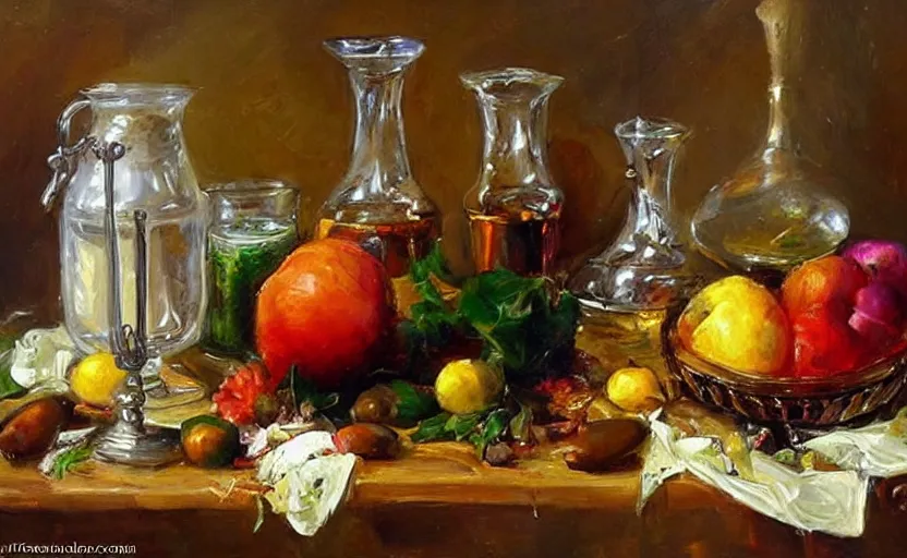 Prompt: Alchemy amazing still life composition. By Konstantin Razumov, highly detailded