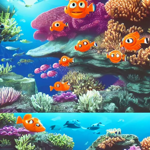 Image similar to coral reef matte painting in the style of finding nemo