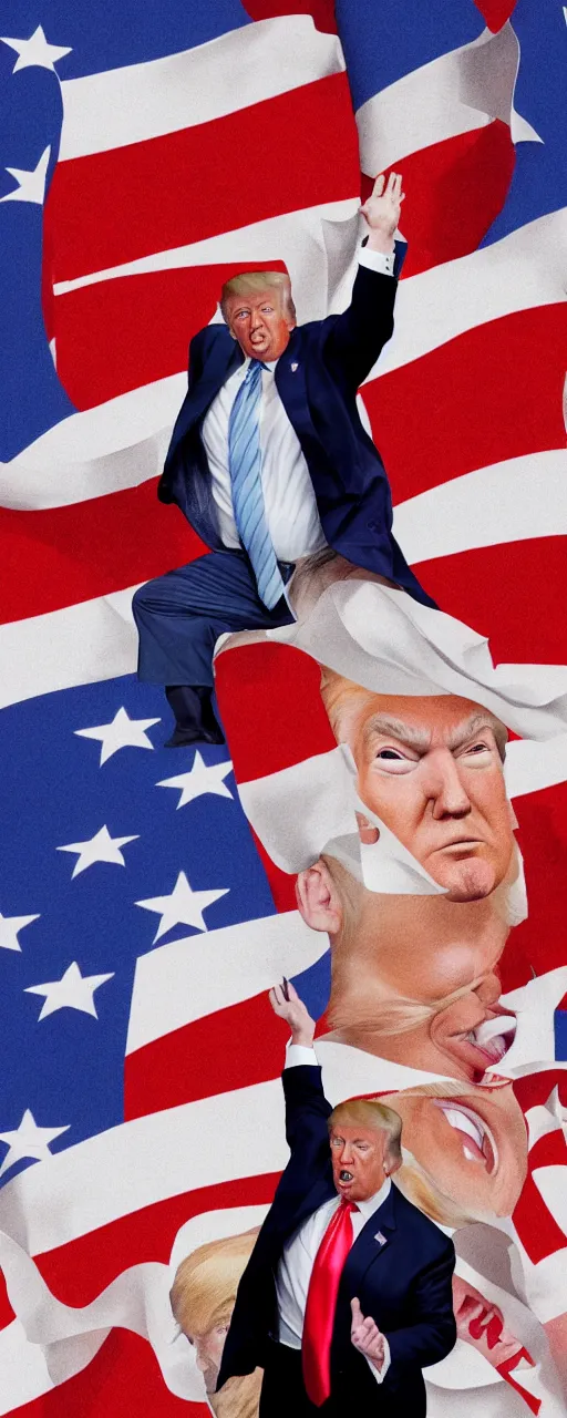 Image similar to graphic art of donald trump as a professional dancer in front of an american flag which covers the entire background