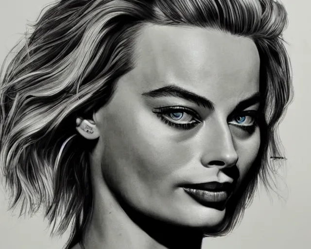 Image similar to neon art of margot robbie, hyper detailed, award winning