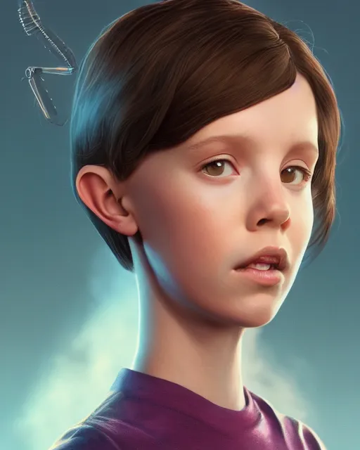 Prompt: weta movie still full body portrait photo, with global illumination, of millie bobby brown as a sad transparent plastic cyborg girl by weta, wlop, ilya kuvshinov, rossdraws, artgerm, anime, liosh, mucha