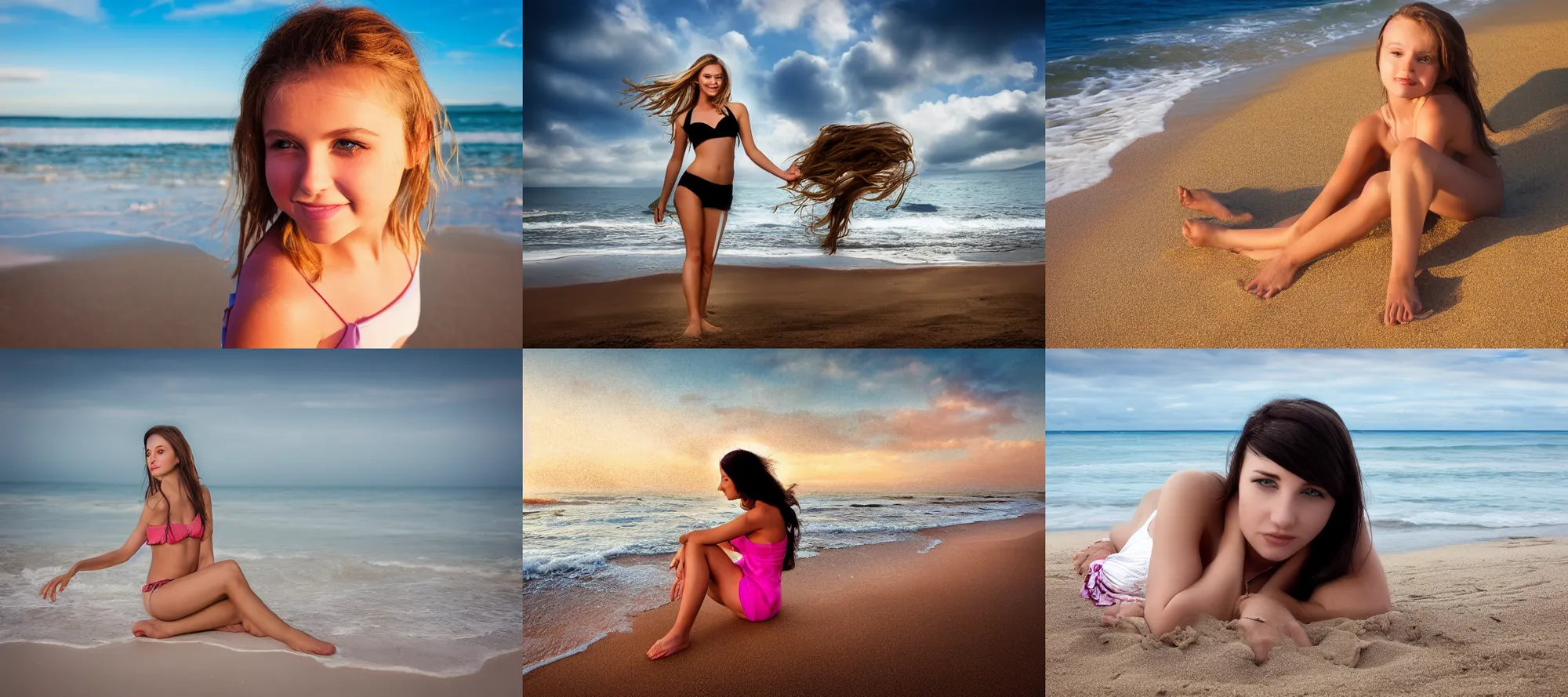 Image similar to a very pretty girl on the beach, award winning photograph