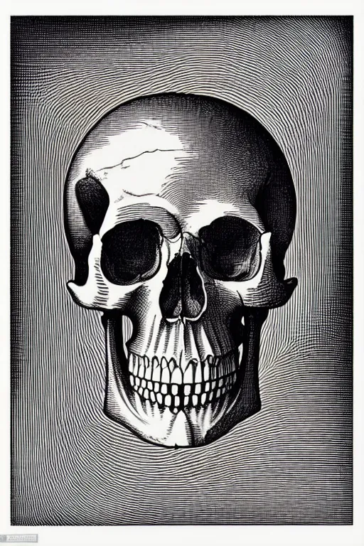 Image similar to one anatomical skull on white background, art by james o barr and albrecht durer, woodblock print, engraved, black and white, vector, vector art