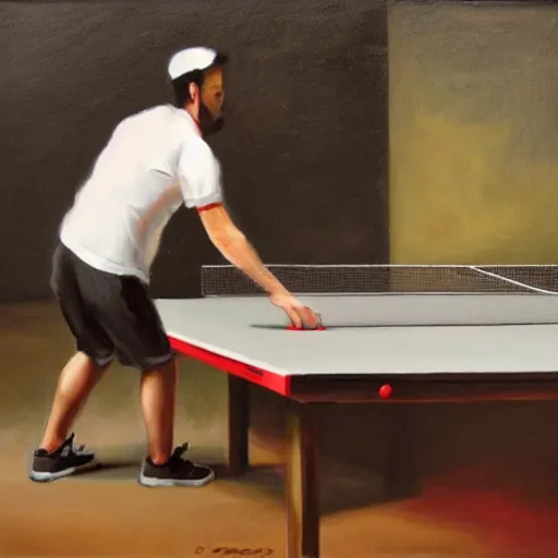 Prompt: Dos gats jugant al ping pong sobre un fons taronja, oil painting