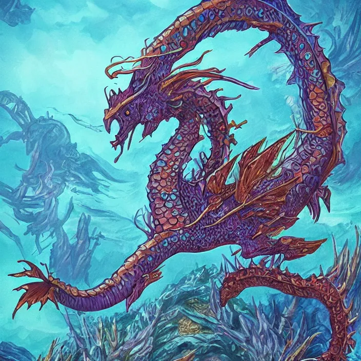 Image similar to underwater sea dragon full body, d & d style, trending on artstation, colorful, intricate, highly detailed