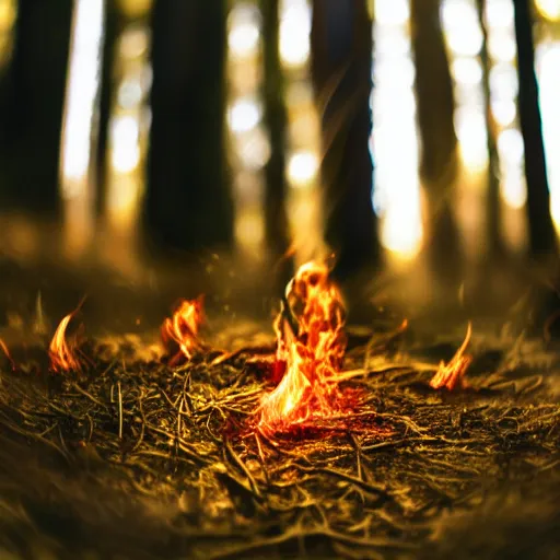 Prompt: explosion, photorealistic, 5 0 mm, bokeh, deep forest, fire