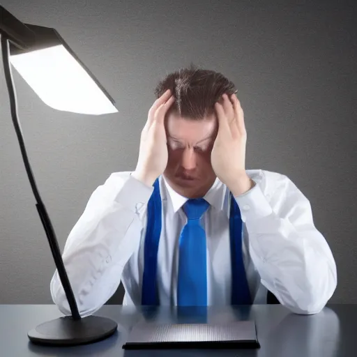 Prompt: stock photo of bored office worker, studio lighting, highly detailed, bland, mundane, drab