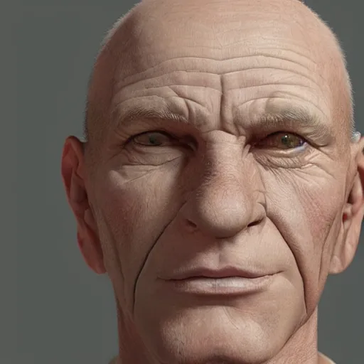 Prompt: realistic face of an pale old man, balding, highly detailed. head expanding like a balloon, photorealism