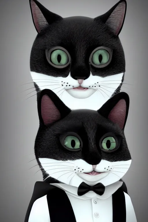 Image similar to cute anthropomorphic Of a tuxedo cat, portrait, South Park art, cg society