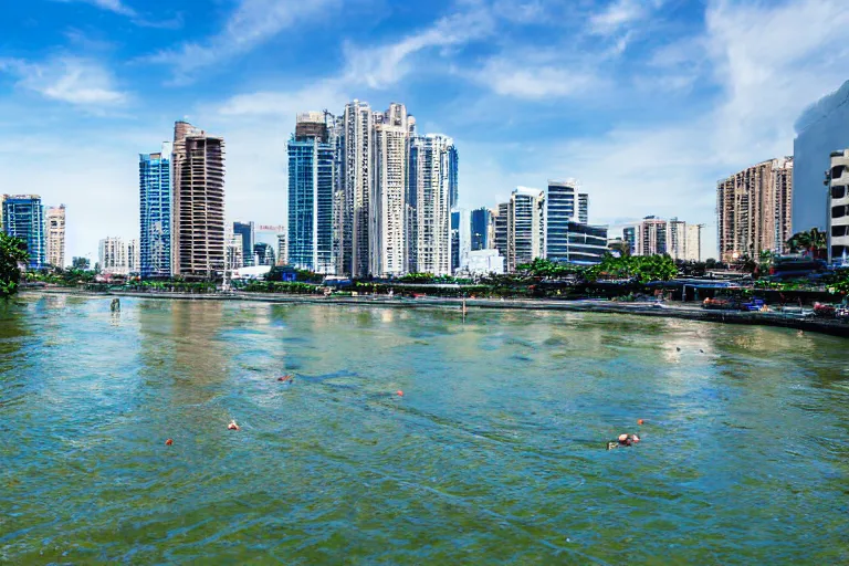 Prompt: photo of a very clean pasig river in the philippines with crystal clear blue water, high definition, tourism media