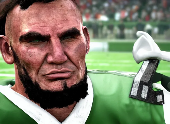 Prompt: facial portrait of a football player on the sidelines, offensive lineman abraham lincoln, reddit contest winner, madden 2 1, ps 4, character design