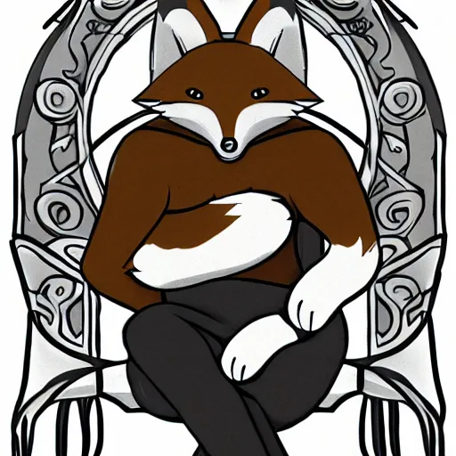 Image similar to a manly anthropomorphic fox wearing a t-shirt, sitting on a bench in a park, art nouveau, furry art, furaffinity, 4k