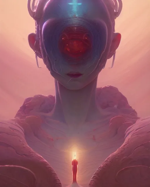 Image similar to highly detailed surreal vfx portrait of a sacred alien lifeform, stephen bliss, unreal engine, greg rutkowski, loish, rhads, beeple, makoto shinkai and lois van baarle, ilya kuvshinov, rossdraws, tom bagshaw, alphonse mucha, global illumination, detailed and intricate environment