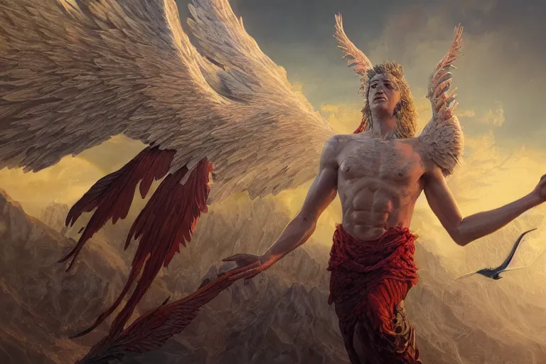 Image similar to An epic and beautiful painting of Danilo Gentilli as god, with wings. ultra-detailed, 8k, octane render