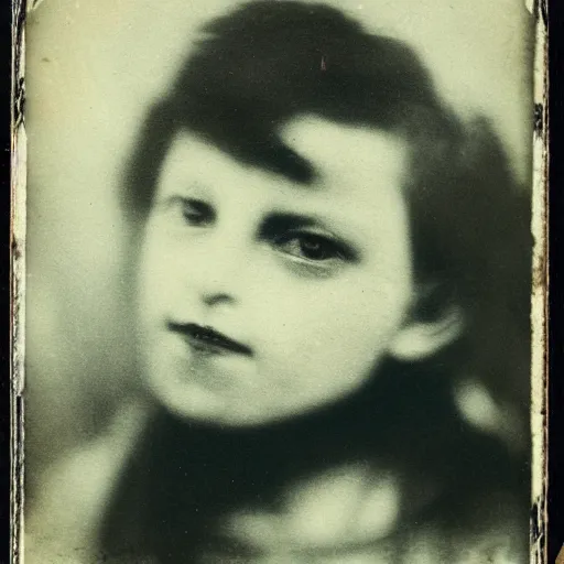 Prompt: old photo of a punk girl, daguerrotype, tintype, dirty. faded. old photograph, polaroid, highres, wet plate collodion,