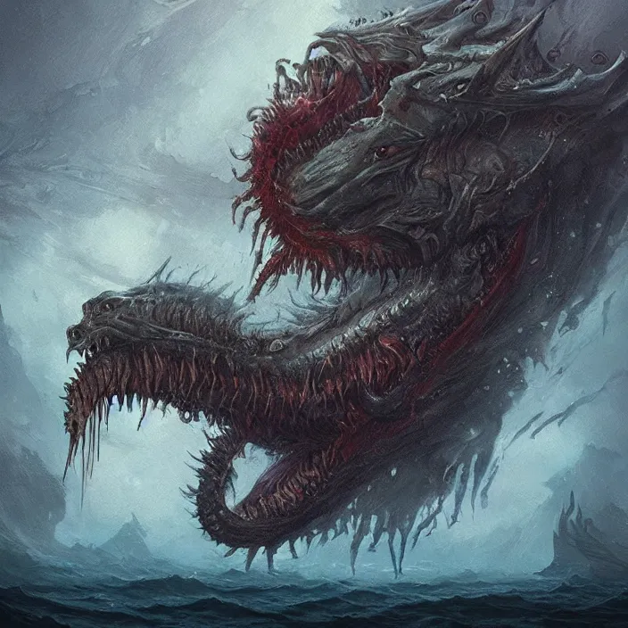 Image similar to sea monster large horror under the ocean d & d, d & d style, trending on artstation, intricate, highly detailed, vivid painting, colorful, art by greg rutkowski