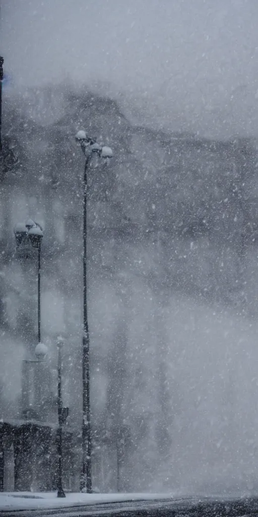 Image similar to dramatic snow storm in Ireland city, hd, 8k,