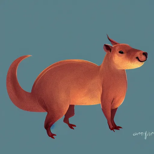 Prompt: a detailed digital painting of a capybara mixed with a demon god in hell