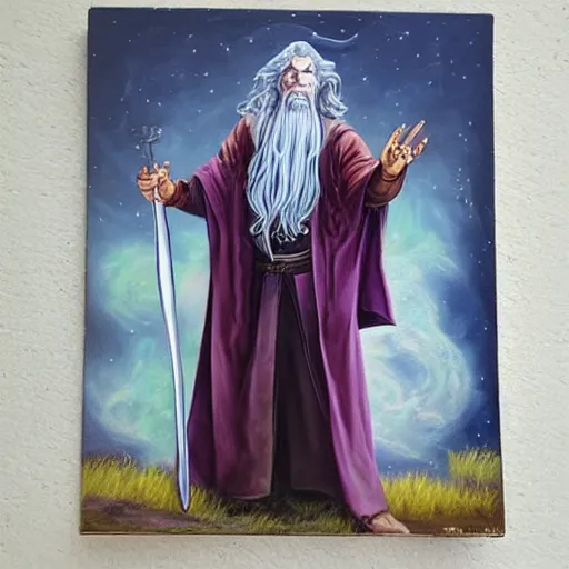 Image similar to gandalf as thanos, painting