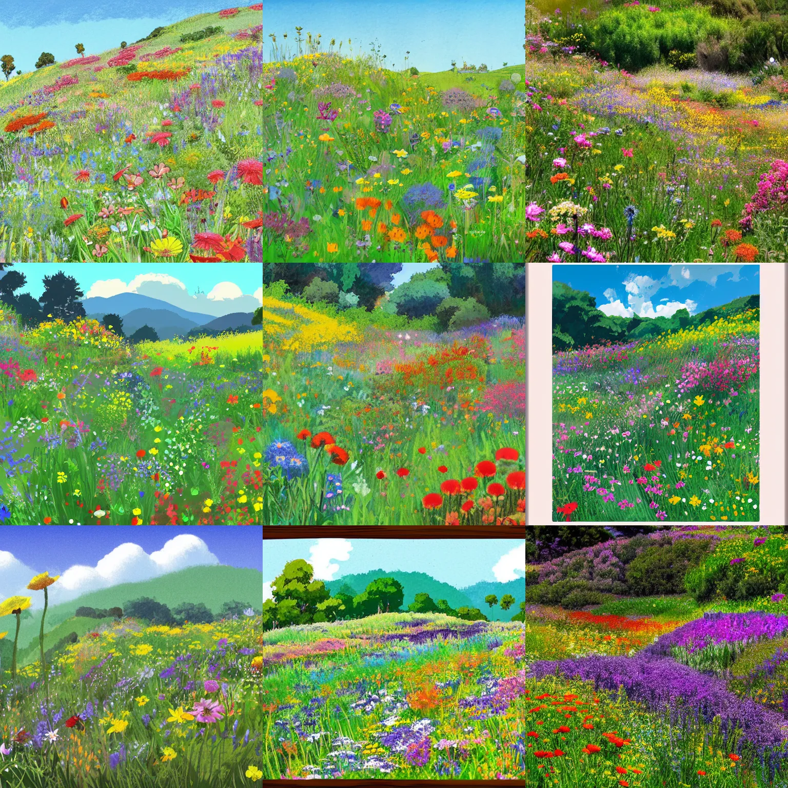 Prompt: california wildflower meadow in the style of studio ghibli