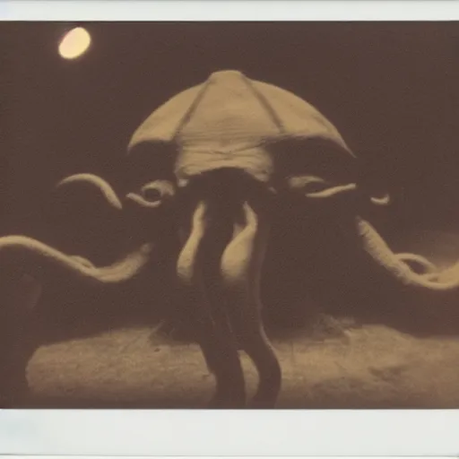 Prompt: Polaroid photo of a Cthulhu in a public pool at night