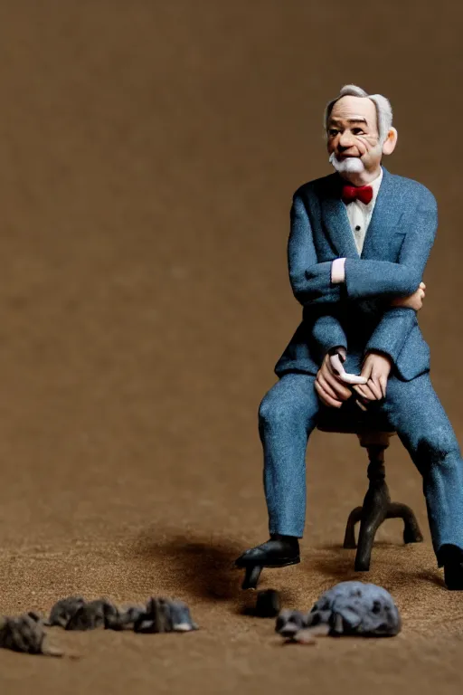 Image similar to a cinematic film still of a claymation stop motion film starring bill murray, shallow depth of field, 8 0 mm, f 1. 8