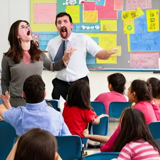 Prompt: mathnasium teacher yelling at students, red faced