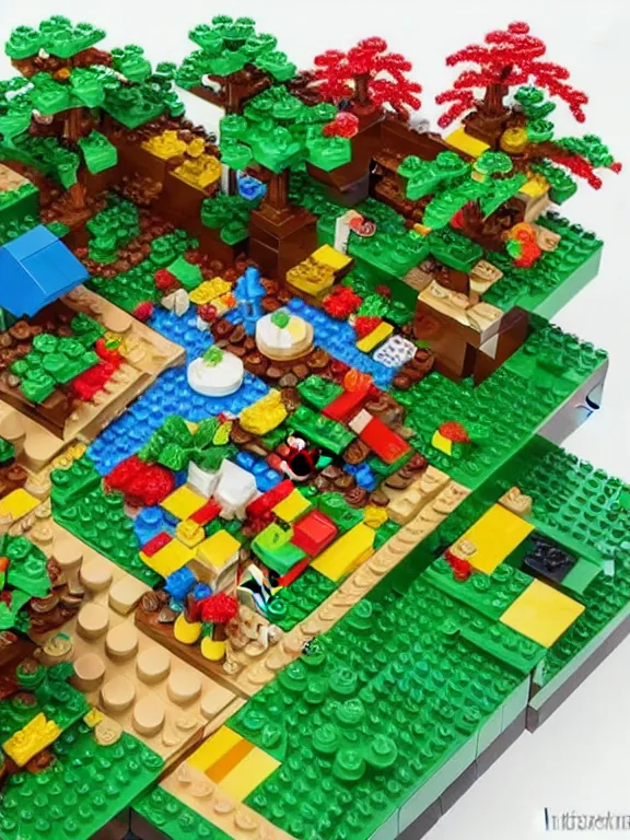 Image similar to miniature isometric lego diorama of fruit forest