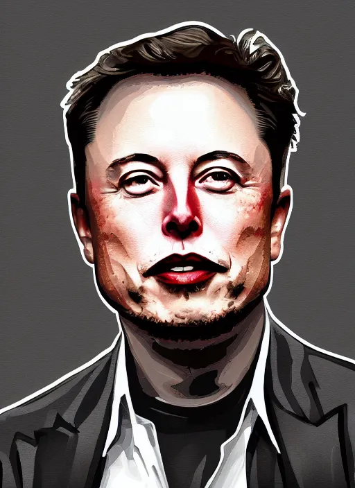 Image similar to happy elon musk, 2 d matte colors