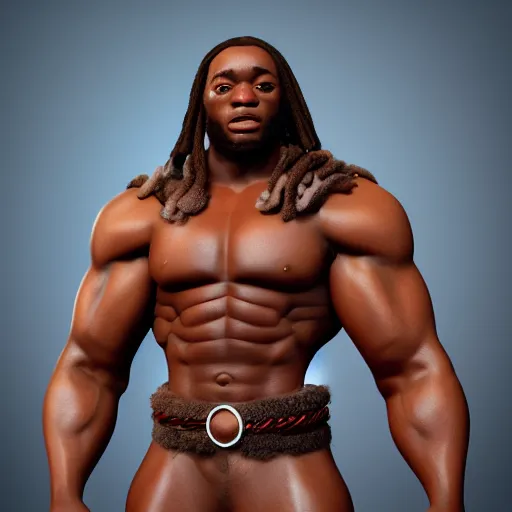 Image similar to a handsome bodybuilder viking girl with african american, clash royal style characters, unreal engine 5, octane render, detailed, cinematografic, cinema 4 d, artstation trending