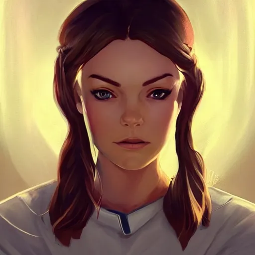 Prompt: epic portrait an beautiful waitress in a white uniform and short sleeves carriyng coffee, front facing symmetrical centered painted portrait, just one head, Elisha Cuthbert as a D&D Paladin, RPG character avatar, Blizzard concept art, pixar, dreamworks, global illumination lighting, trending on artstation, by lois van baarle, ilya kuvshinov, rossdraws