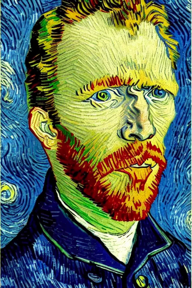 Prompt: winking self - portrait of van gogh, wink, wink and smile, one eye closed