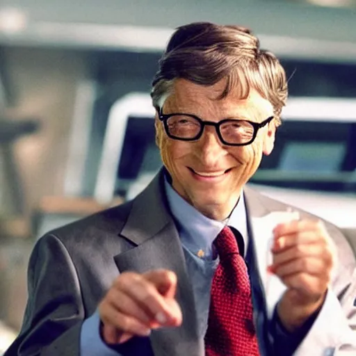 Image similar to bill gates as the joker from batman in an action scene in fast & furious, action shot from the movie fast & furious