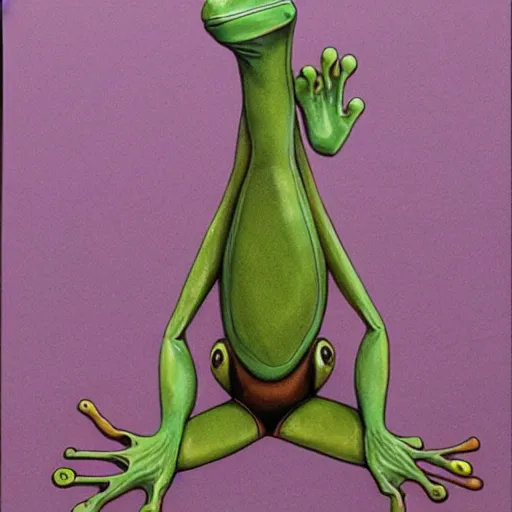 Image similar to frog with a human body, art