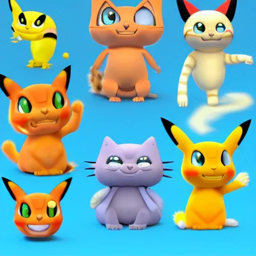 Image similar to garfield the cat as a pokemon, cgi