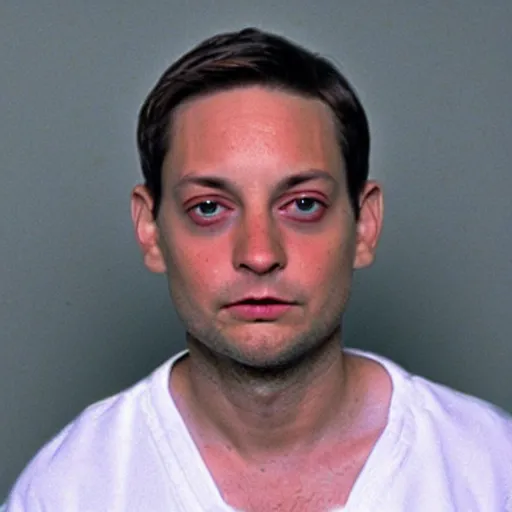 Prompt: Tobey Maguire mugshot