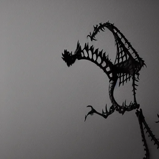 Prompt: silhouette of a dragon skeleton, backlit, 4 k