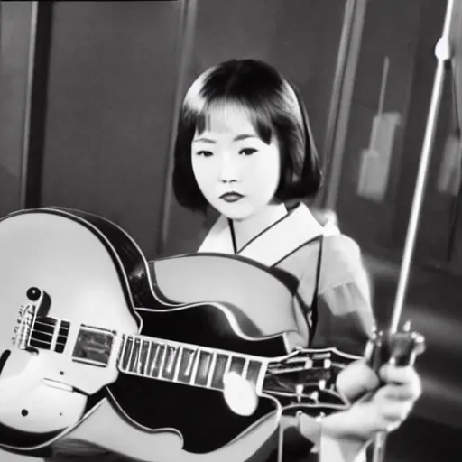 Prompt: real-life Yui Hirasawa with the Gibson Pre-'08 Les Paul Standard '50s, a still of a Japanese movie