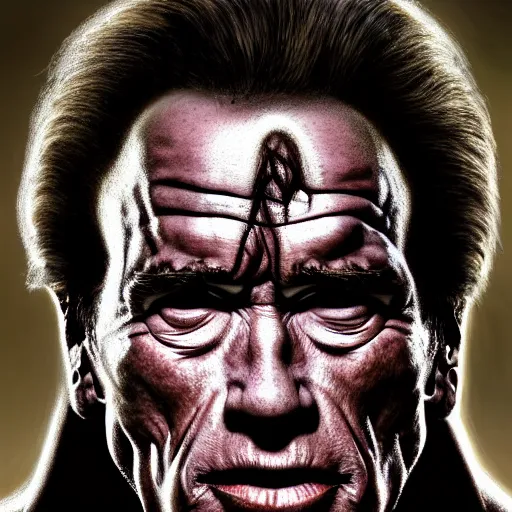 Image similar to I've discovered life, arnold schwarzenegger, ecstatic, infinite power, manic, perfect eyes, full body shot, chemical structures, atoms, molecules, portrait, energized face, noble, transformation, vivid colors, elegant, concept art, sharp focus, digital art, Hyper-realistic, 4K, Unreal Engine, Highly Detailed, HD, Dramatic Lighting by Brom, trending on Artstation