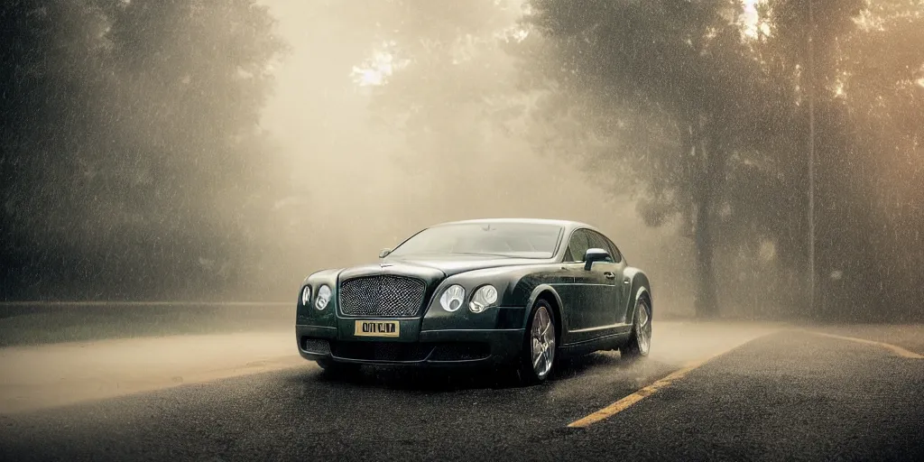 Prompt: parked Bentley Mark Iv, fog, rain, volumetric lighting, beautiful, golden hour, sharp focus, highly detailed, cgsociety