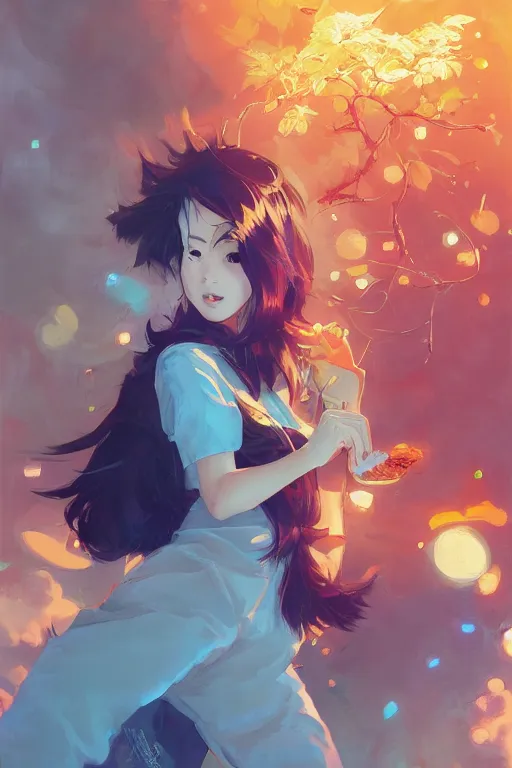 Image similar to asian girl eating a ritz cracker by artgerm, tooth wu, dan mumford, beeple, wlop, rossdraws, james jean, marc simonetti, artstation giuseppe dangelico pino and michael garmash and rob rey and greg manchess and huang guangjian and makoto shinkai