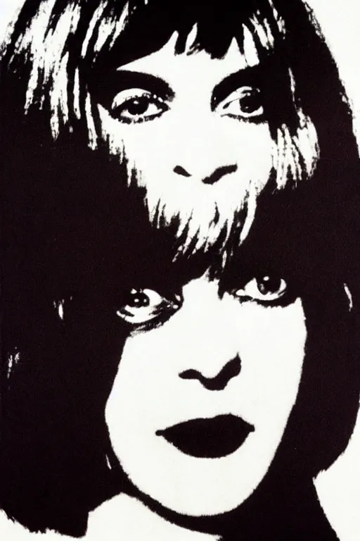 Image similar to mia wallace from pulp fiction painted by andy warhol