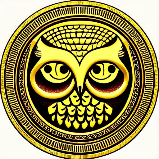 Image similar to owl symbol, worship like a god, egyptian, greece history, olympian god style, gold 2 4 k, uhd, hd, 8 k, history, god symbol, clean image, detailed